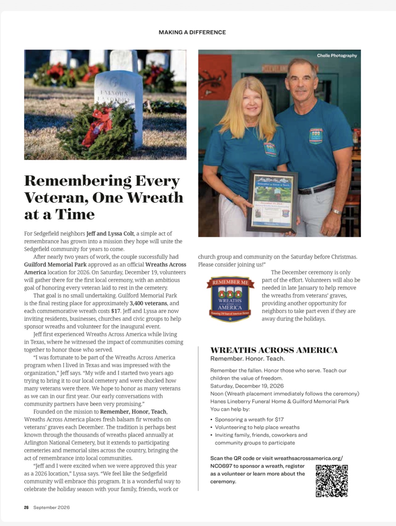 Sedgefield neighbors Jeff and Lyssa Colt are bringing Wreaths Across America to Guilford Memorial Park in Greensboro for the first time—and they hope the community will help honor every veteran laid to rest there.